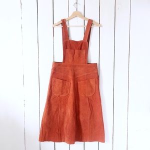 Free People Suede Leather Apron Midi Dress Orange